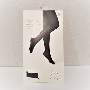 High Waisted Opaque Black Tights Control Top Panty Hose - A New Day - Size 1x/2x